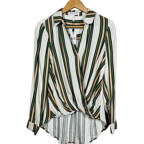 NEW! BCBGeneration Wrap Front Tunic Top Blouse Stripe Long Sleeve Casual - S - Picture 1 of 4